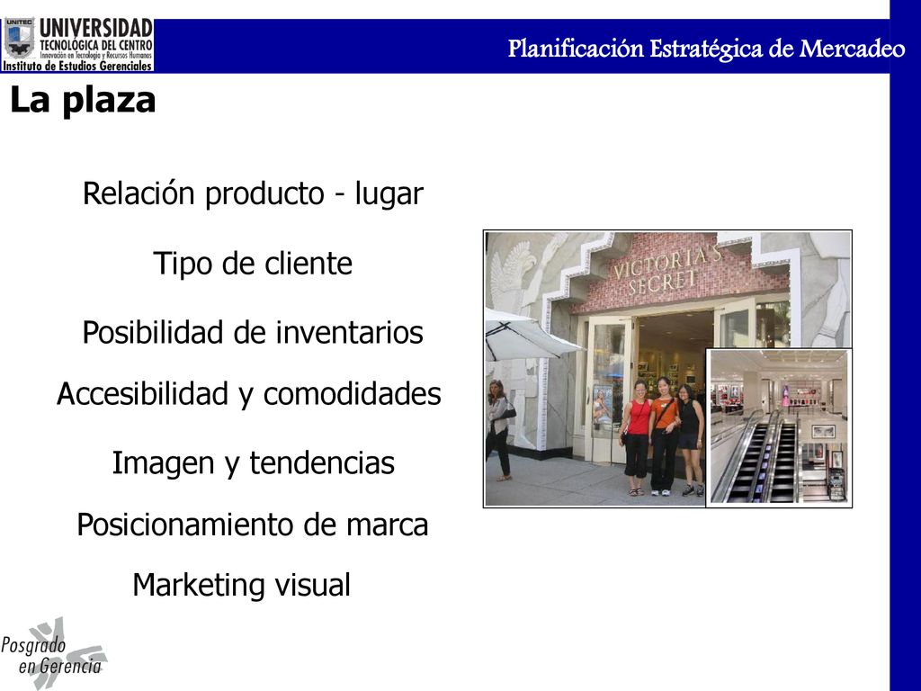 La plaza Relación producto - lugar Tipo de cliente