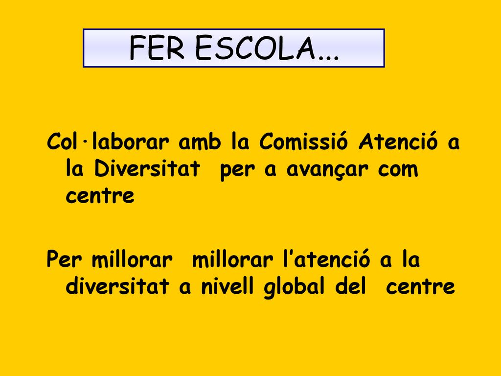 FER ESCOLA... Col·laborar amb la Comissió Atenció a la Diversitat per a avançar com centre.