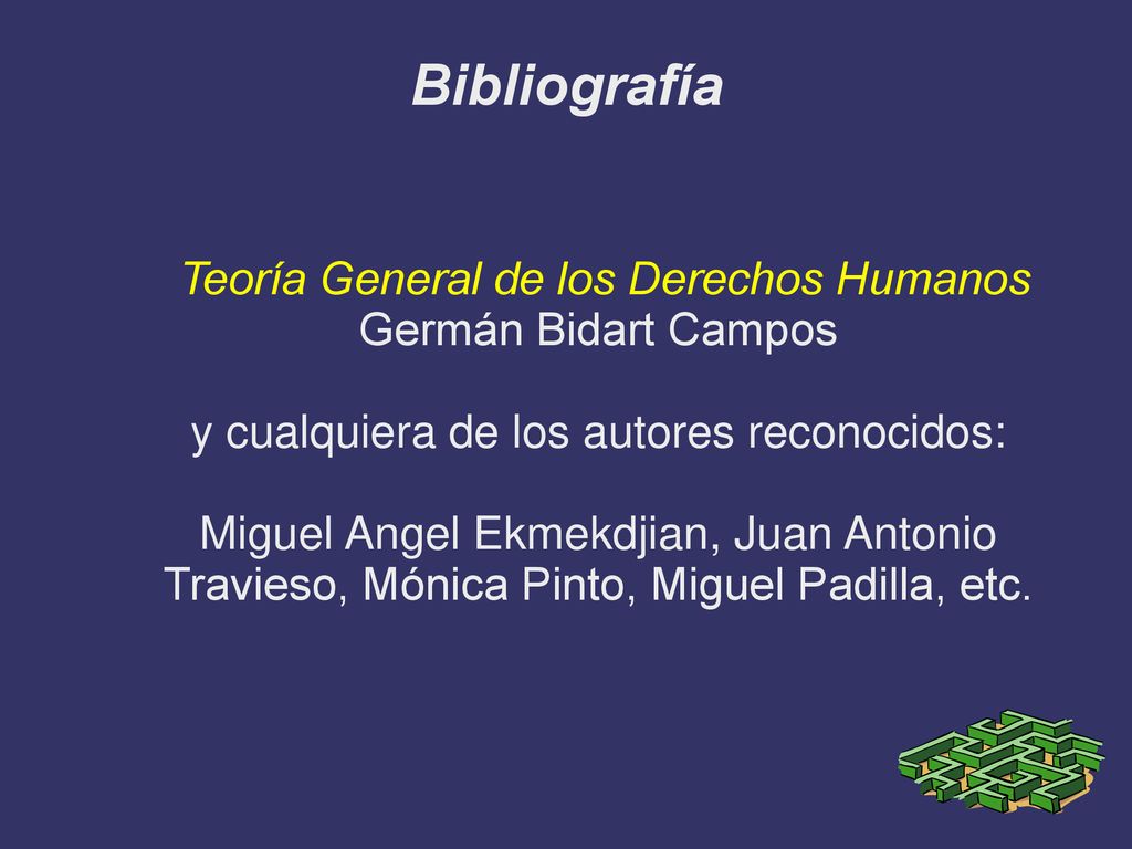 Bibliografía Teoría General de los Derechos Humanos Germán Bidart Campos. y cualquiera de los autores reconocidos:
