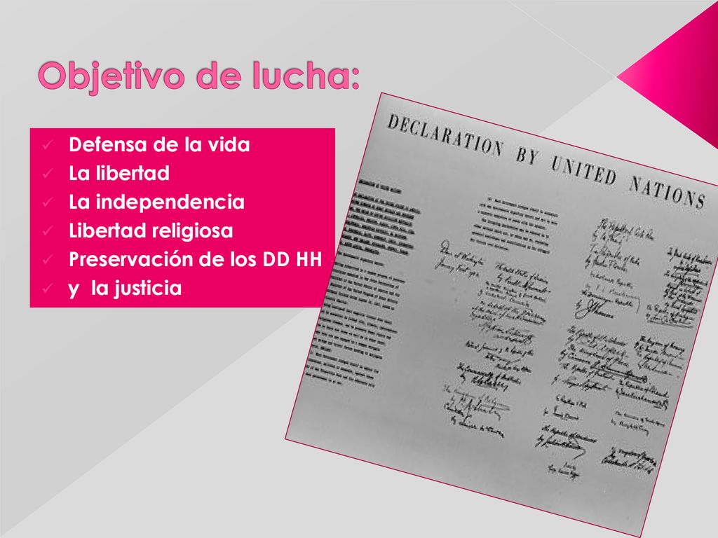 Objetivo de lucha: Defensa de la vida La libertad La independencia