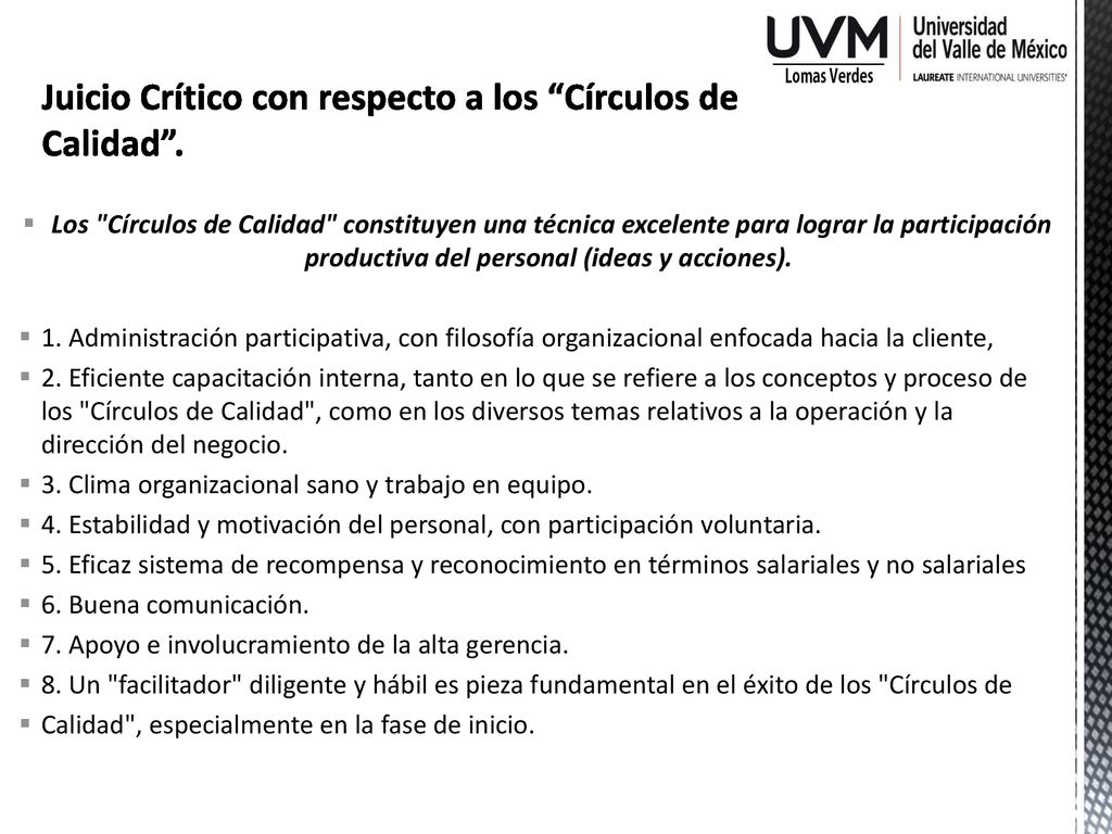 Juicio Crítico con respecto a los Círculos de Calidad .