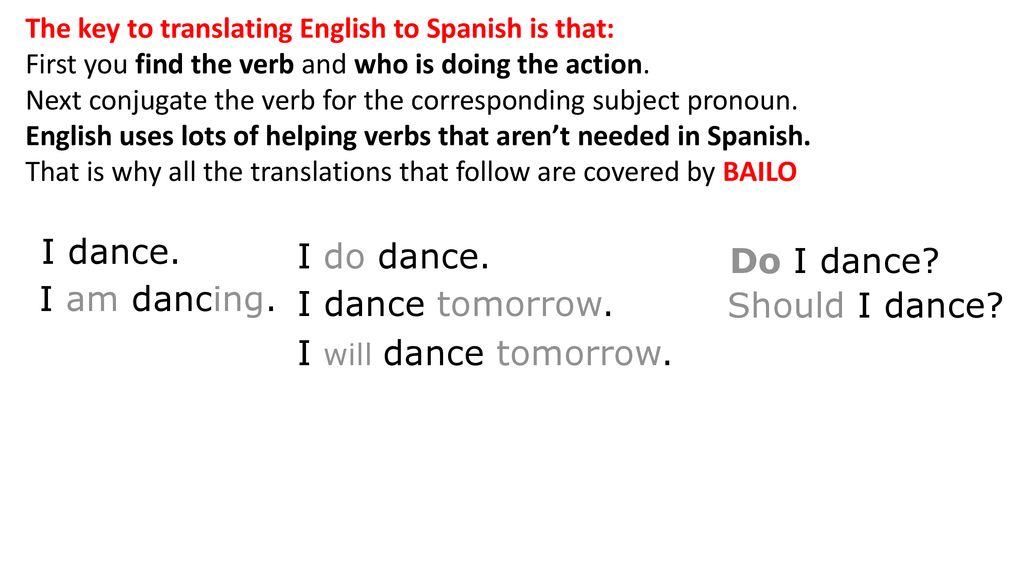 I dance. I do dance. Do I dance I am dancing. I dance tomorrow.