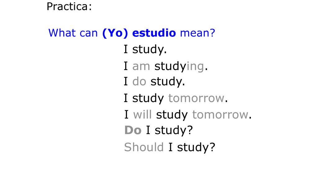 I study. I am studying. I do study. I study tomorrow.