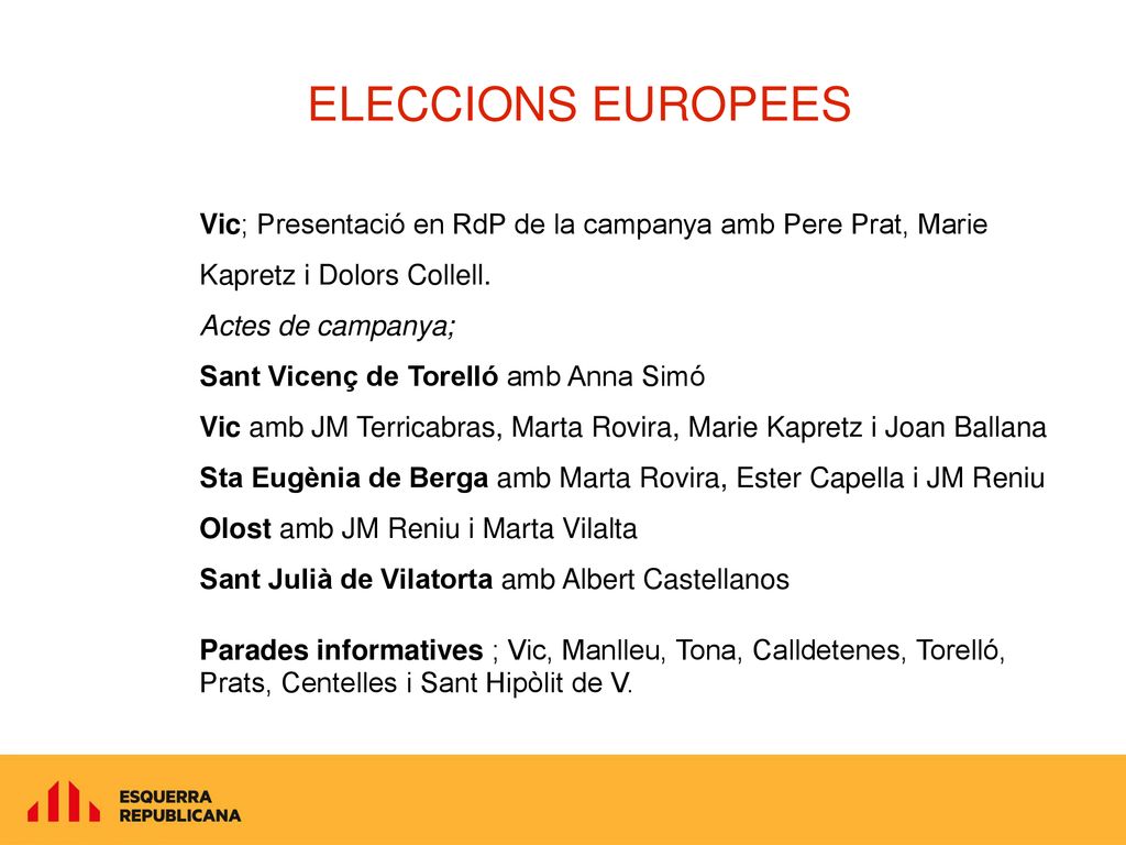ELECCIONS EUROPEES Vic; Presentació en RdP de la campanya amb Pere Prat, Marie Kapretz i Dolors Collell.
