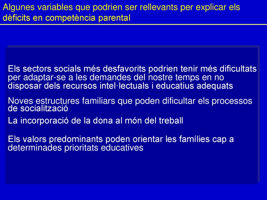 Algunes variables que podrien ser rellevants per explicar els dèficits en competència parental