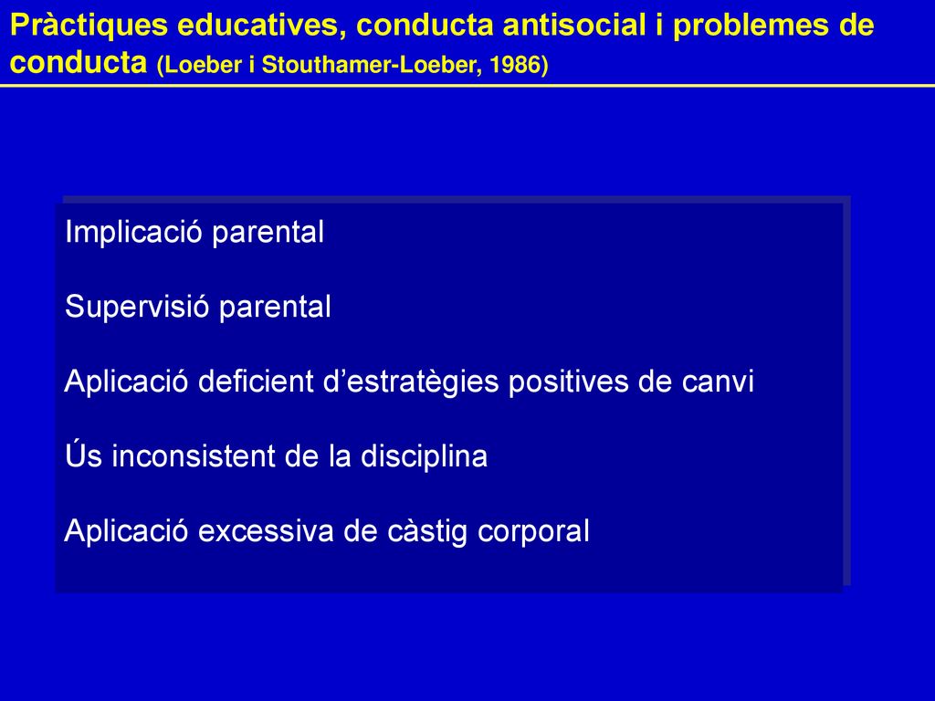 Pràctiques educatives, conducta antisocial i problemes de conducta (Loeber i Stouthamer-Loeber, 1986)