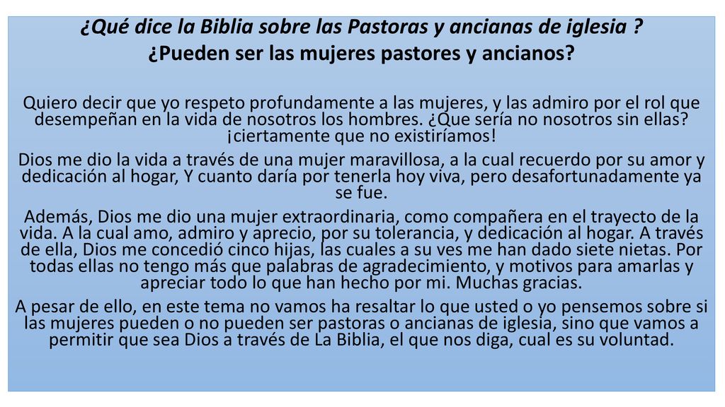 ¿Qué dice la Biblia sobre las Pastoras y ancianas de iglesia