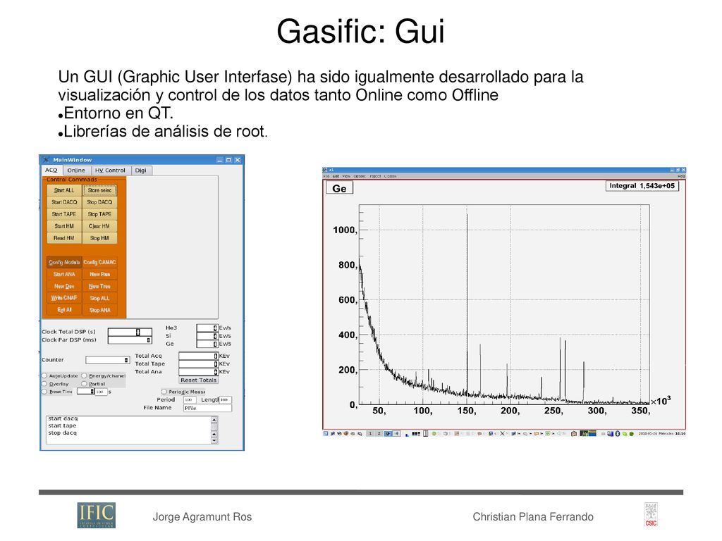 Gasific: Gui Un GUI (Graphic User Interfase) ha sido igualmente desarrollado para la visualización y control de los datos tanto Online como Offline.