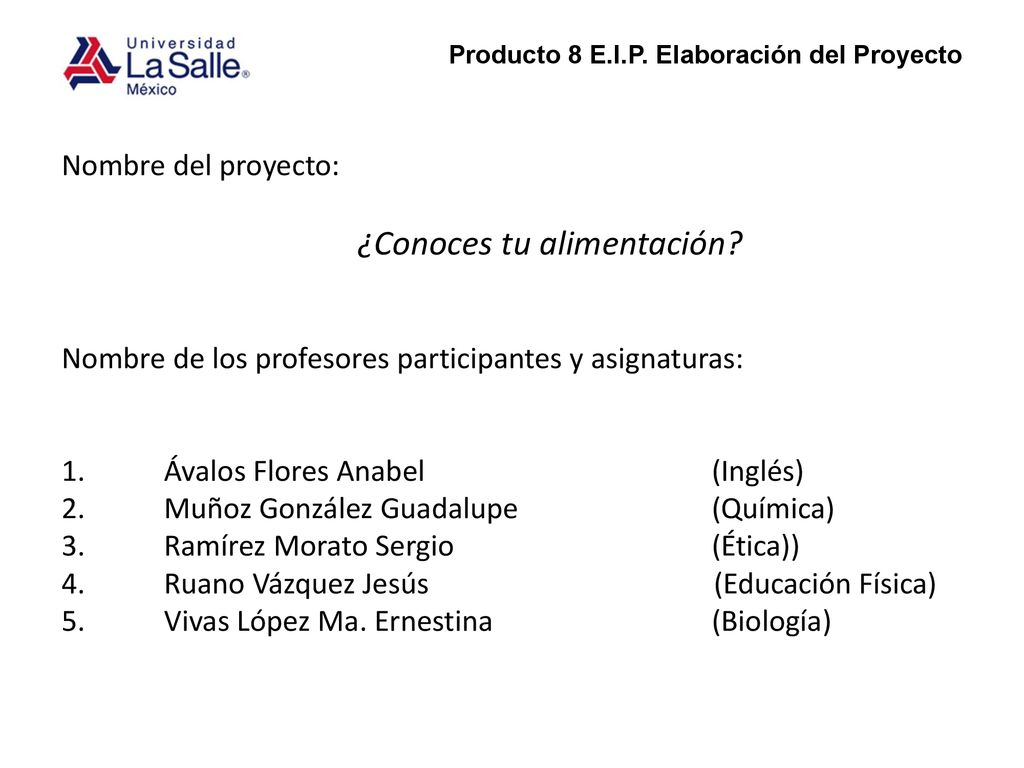 Producto 8 E.I.P. Elaboración del Proyecto