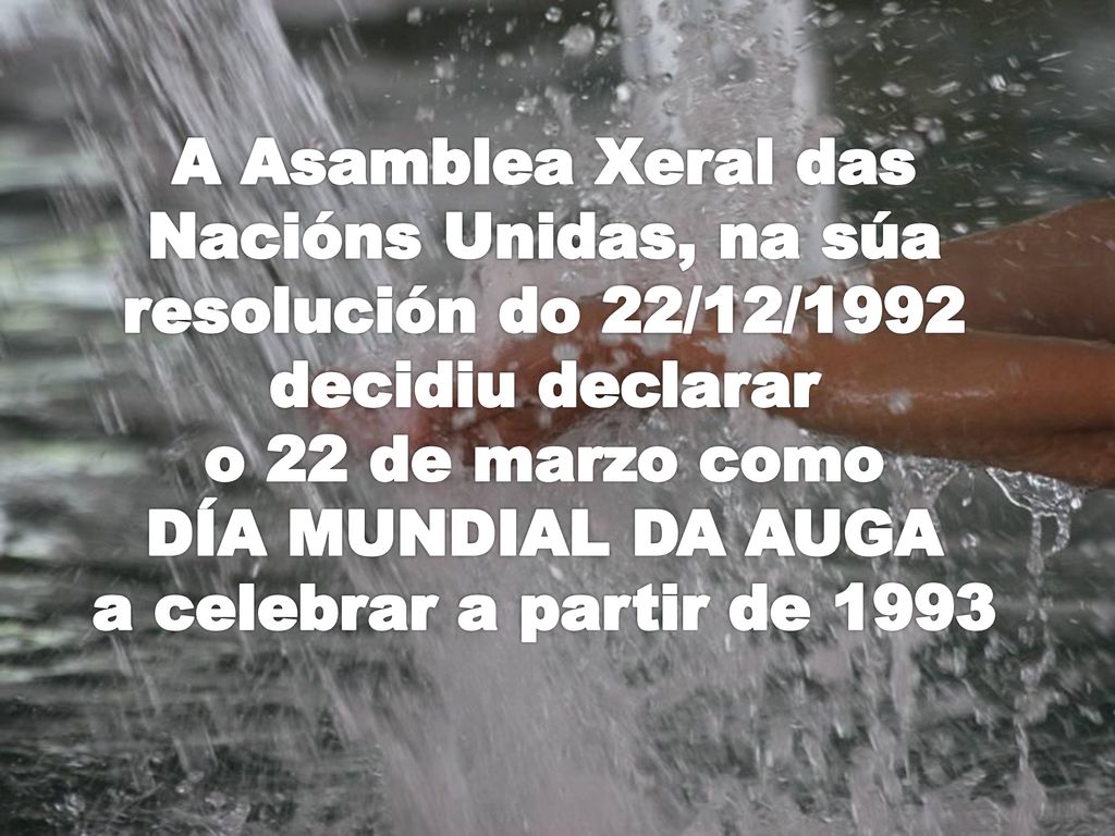 A Asamblea Xeral das Nacións Unidas, na súa resolución do 22/12/1992 decidiu declarar
