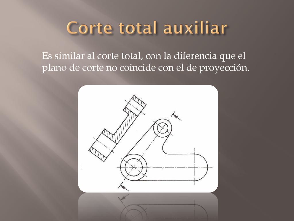 Corte total auxiliar Es similar al corte total, con la diferencia que el plano de corte no coincide con el de proyección.