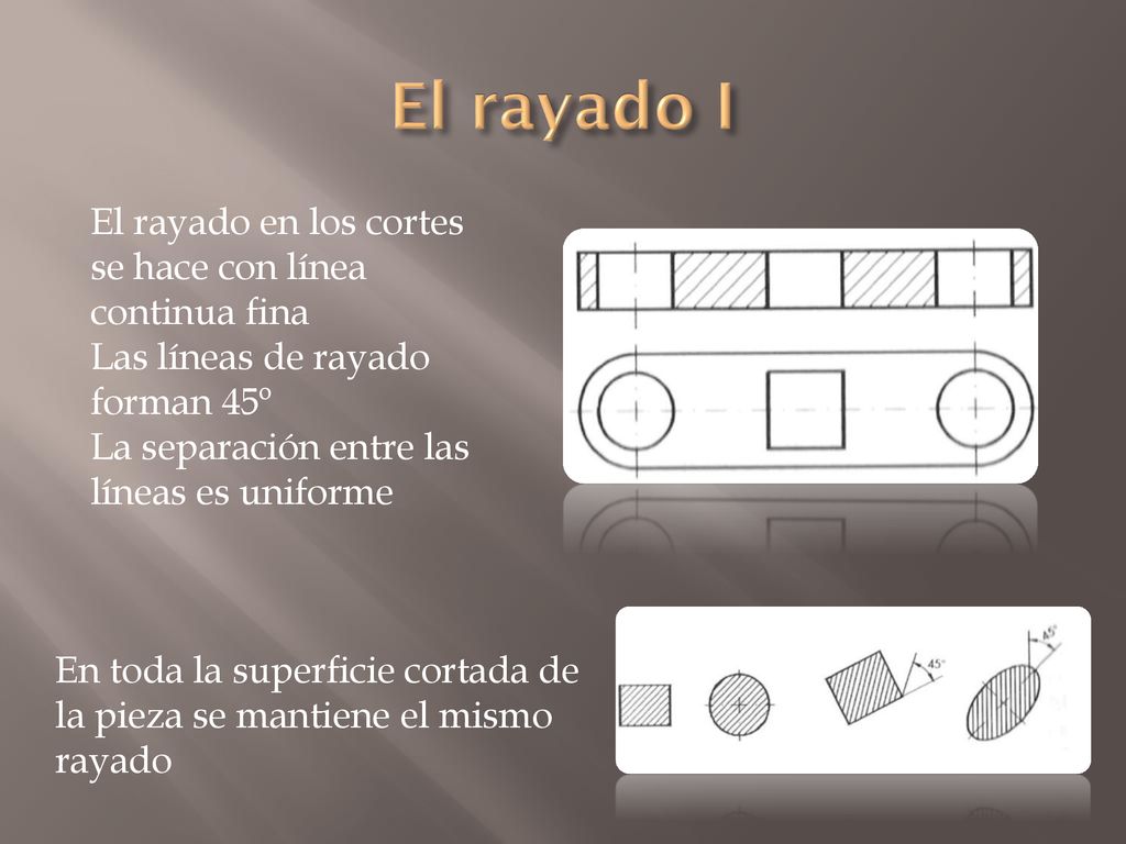 El rayado I El rayado en los cortes se hace con línea continua fina