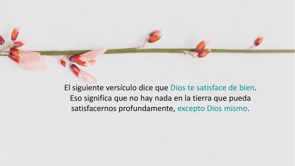 El siguiente versículo dice que Dios te satisface de bien