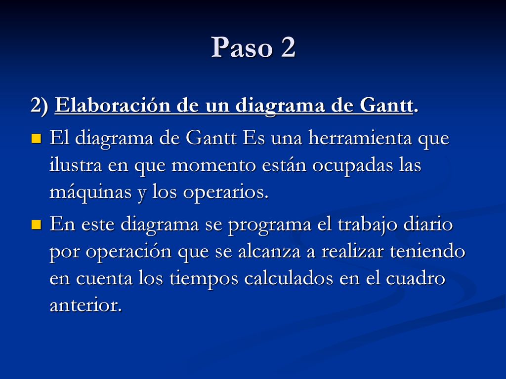 Paso 2 2) Elaboración de un diagrama de Gantt.