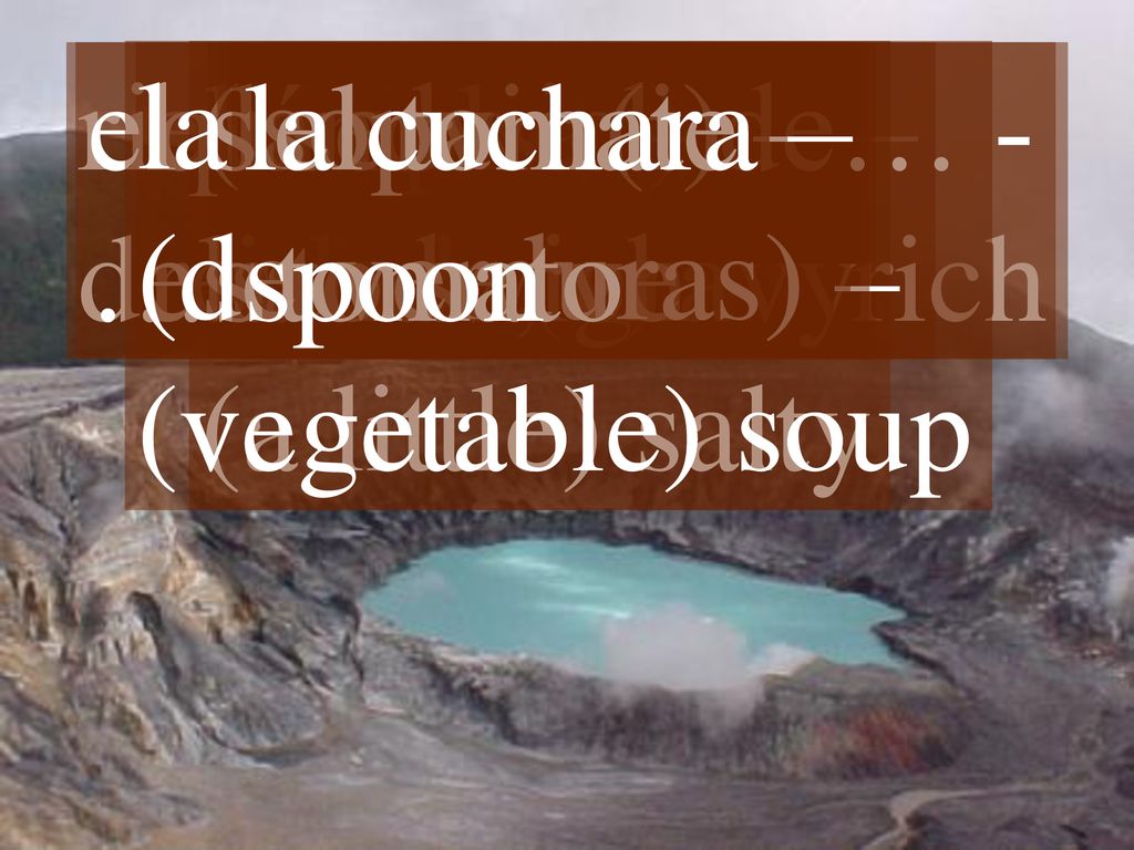 riquísimo(a) – delicious, very rich. el sándwich de… - …sandwich. la sopa. (de verduras) – (vegetable) soup.