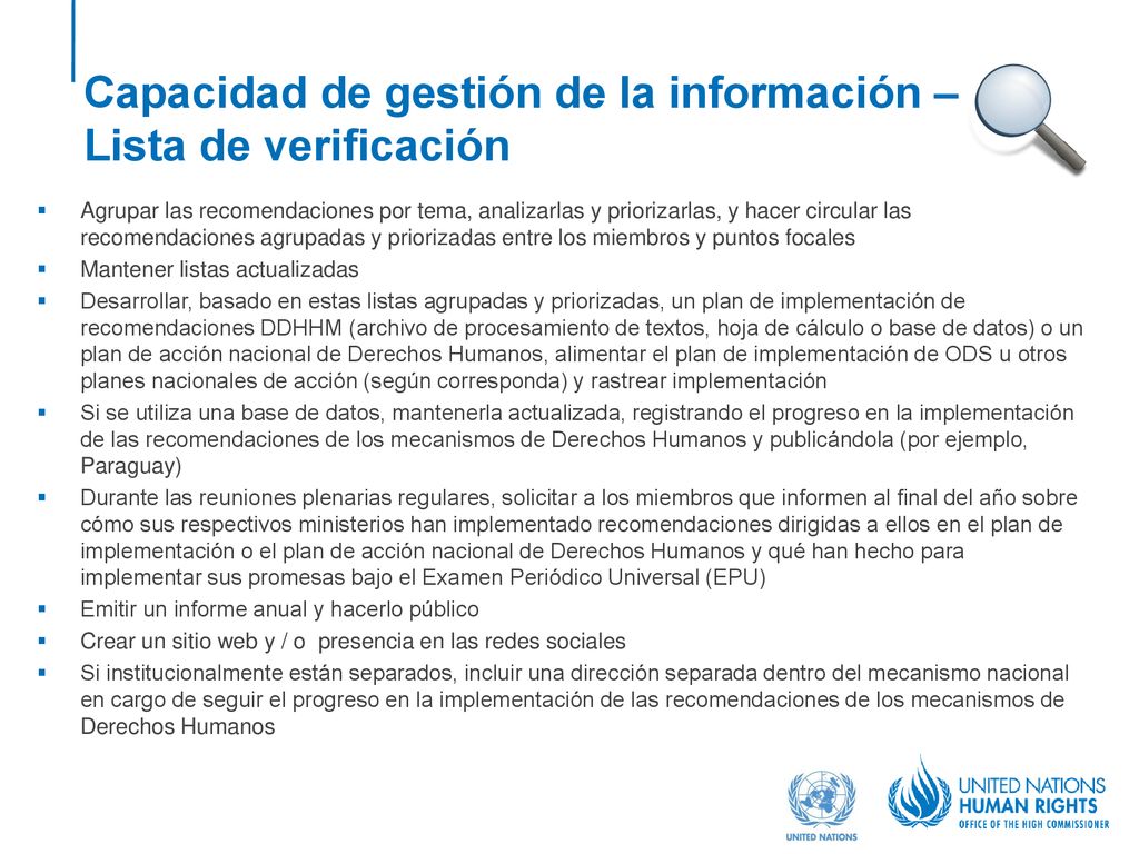 Capacidad de gestión de la información – Lista de verificación