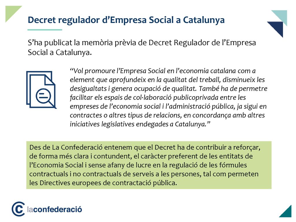 Ordre del dia Decret regulador d’Empresa Social a Catalunya