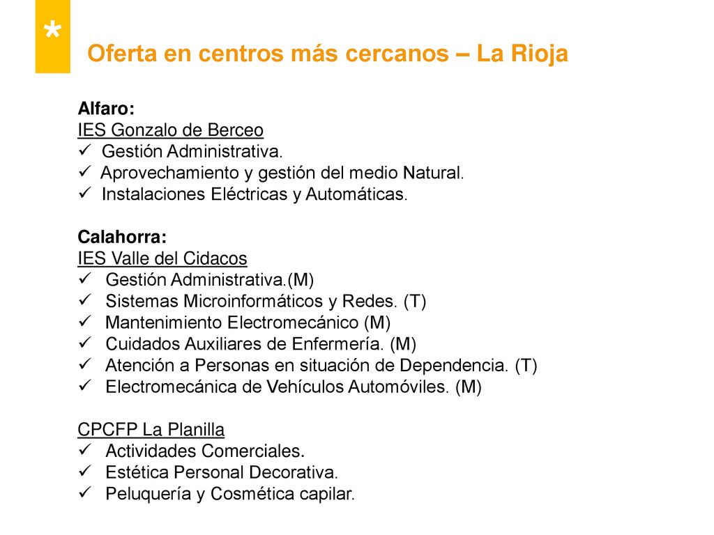 * Oferta en centros más cercanos – La Rioja Alfaro: