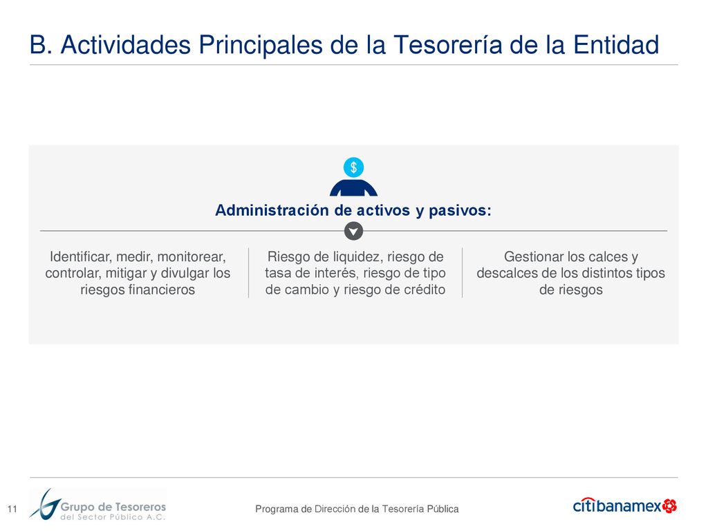 B. Actividades Principales de la Tesorería de la Entidad