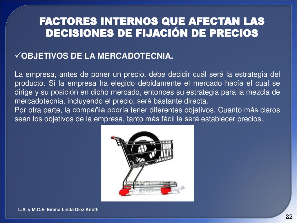 FACTORES INTERNOS QUE AFECTAN LAS DECISIONES DE FIJACIÓN DE PRECIOS