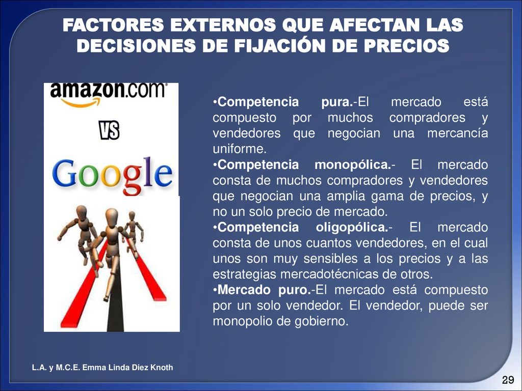 FACTORES EXTERNOS QUE AFECTAN LAS DECISIONES DE FIJACIÓN DE PRECIOS