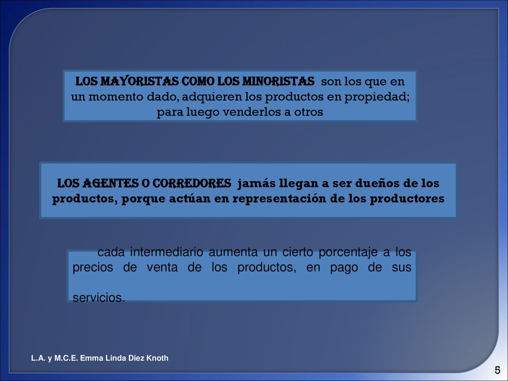 los Mayoristas como los Minoristas son los que en un momento dado, adquieren los productos en propiedad; para luego venderlos a otros