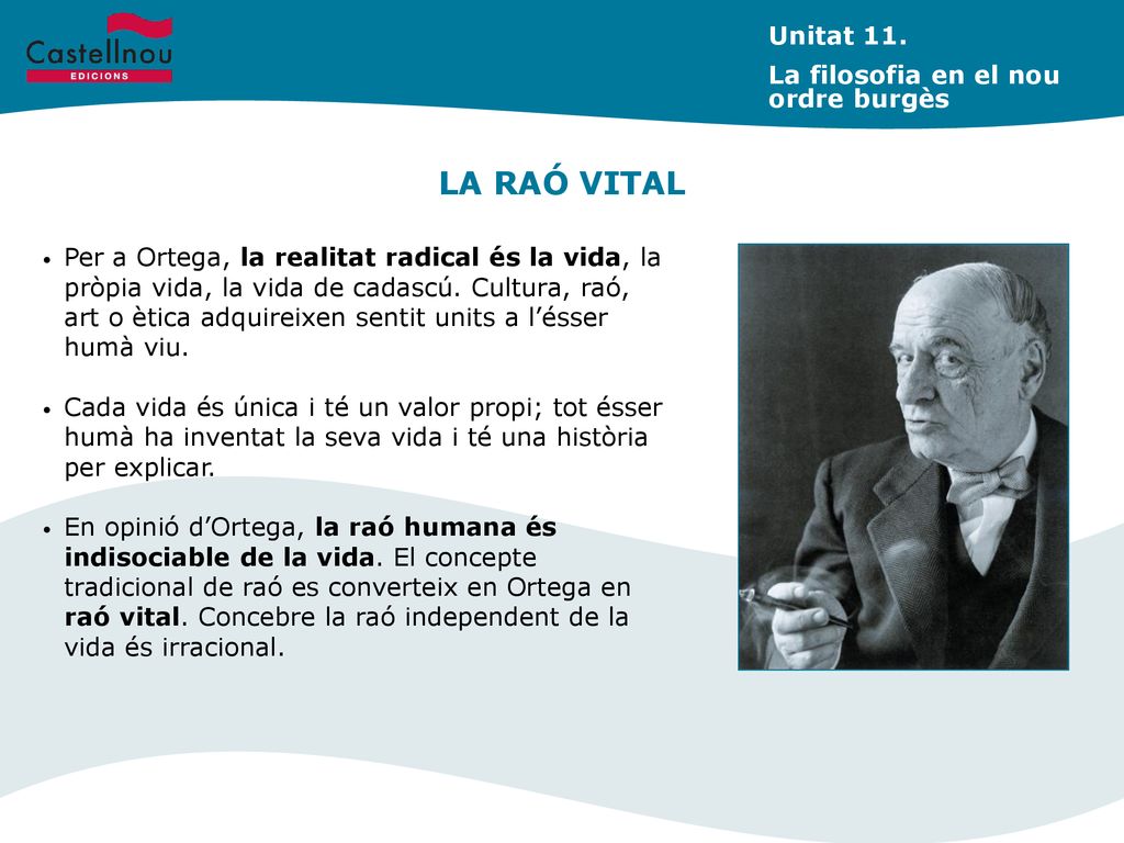 LA RAÓ VITAL Unitat 11. La filosofia en el nou ordre burgès