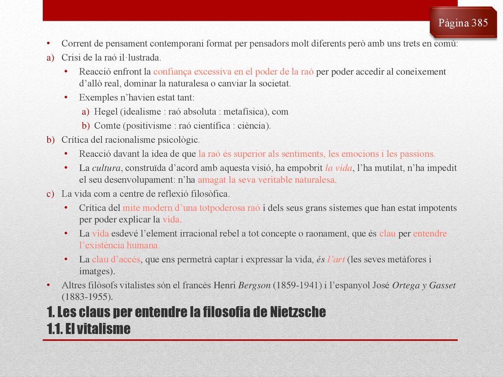 1. Les claus per entendre la filosofia de Nietzsche 1.1. El vitalisme