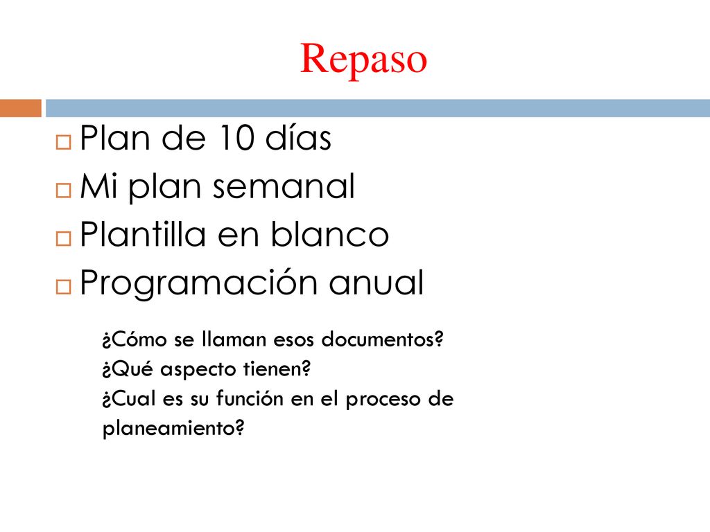 Repaso Plan de 10 días Mi plan semanal Plantilla en blanco