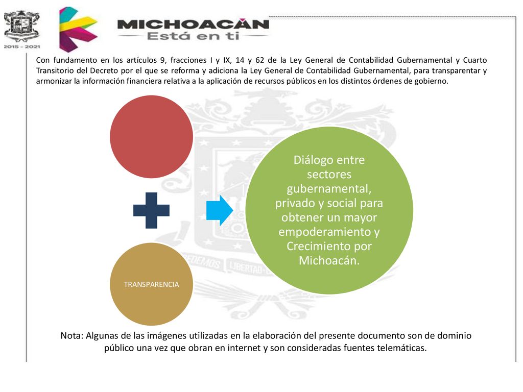 Con fundamento en los artículos 9, fracciones I y IX, 14 y 62 de la Ley General de Contabilidad Gubernamental y Cuarto Transitorio del Decreto por el que se reforma y adiciona la Ley General de Contabilidad Gubernamental, para transparentar y armonizar la información financiera relativa a la aplicación de recursos públicos en los distintos órdenes de gobierno.