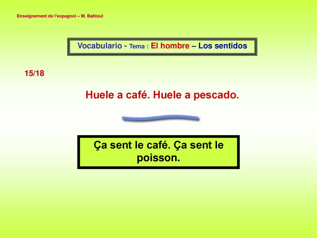 Huele a café. Huele a pescado. Ça sent le café. Ça sent le poisson.