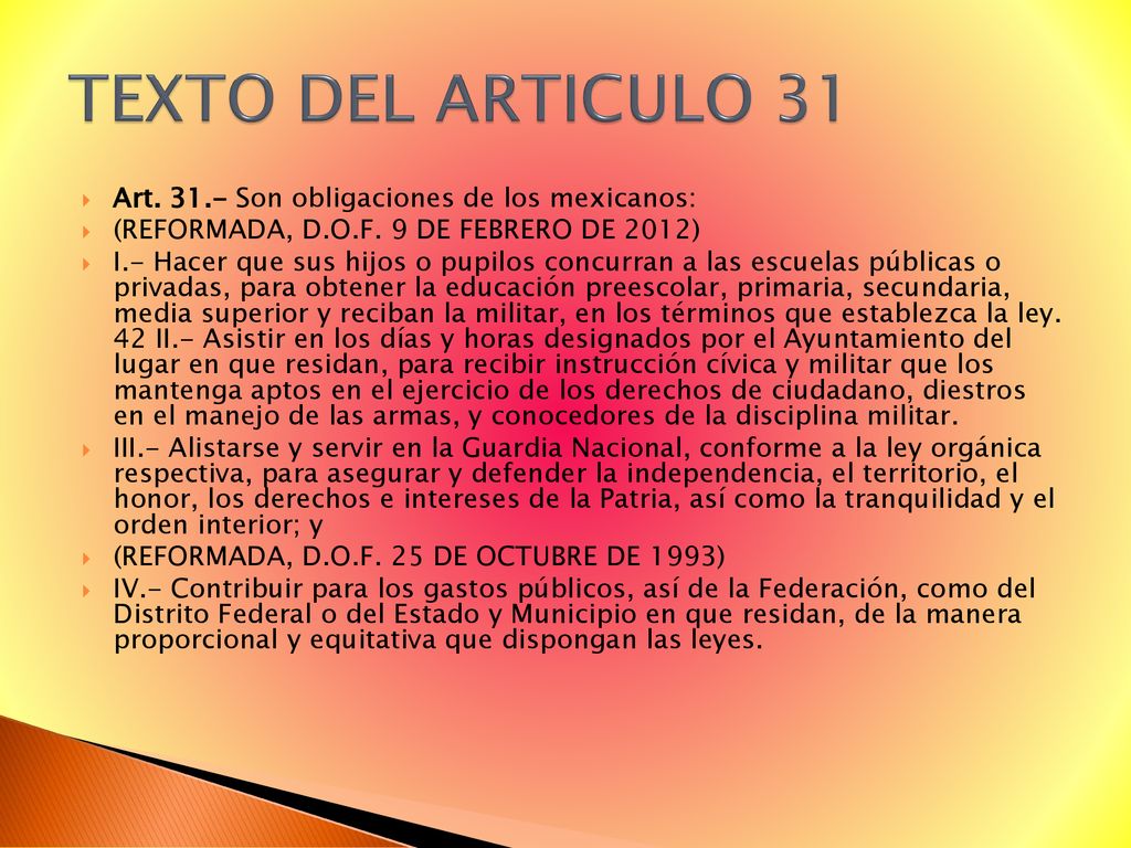 TEXTO DEL ARTICULO 31 Art Son obligaciones de los mexicanos: