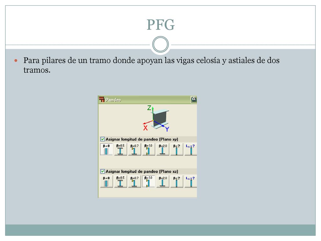 PFG Para pilares de un tramo donde apoyan las vigas celosía y astiales de dos tramos.