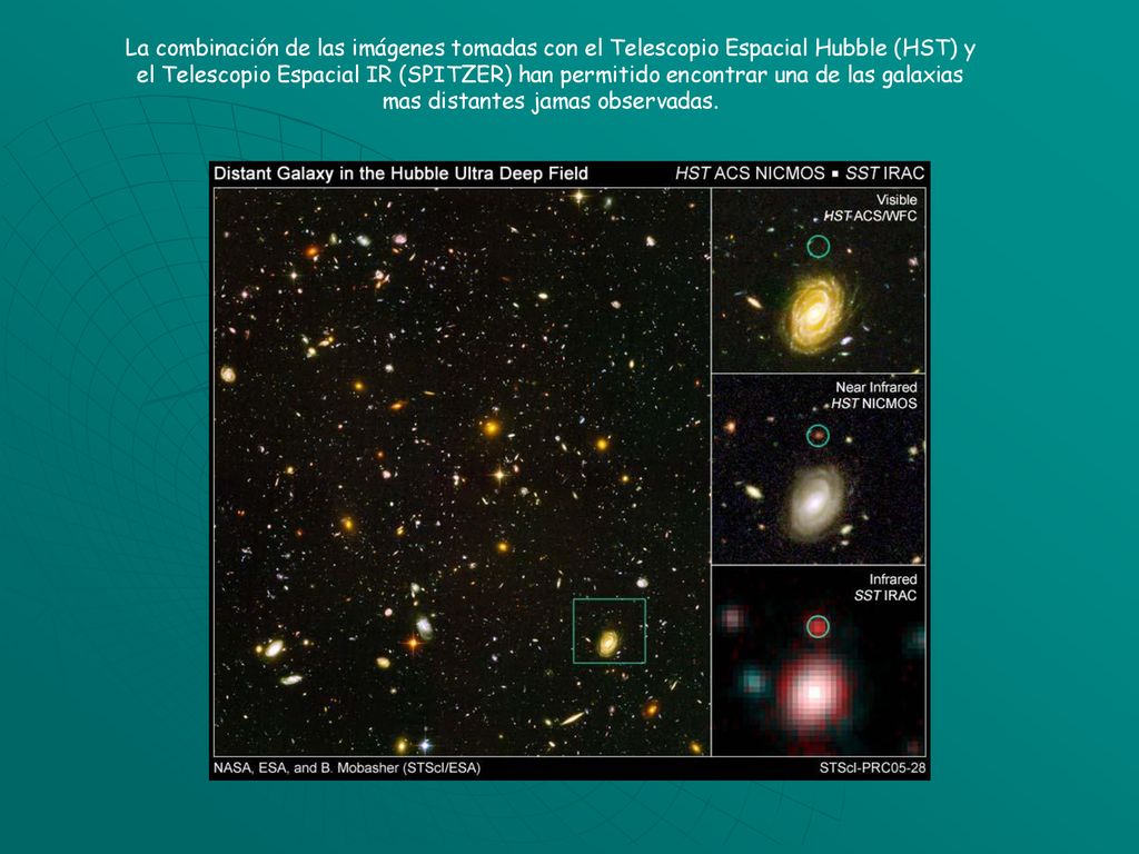 La combinación de las imágenes tomadas con el Telescopio Espacial Hubble (HST) y el Telescopio Espacial IR (SPITZER) han permitido encontrar una de las galaxias mas distantes jamas observadas.