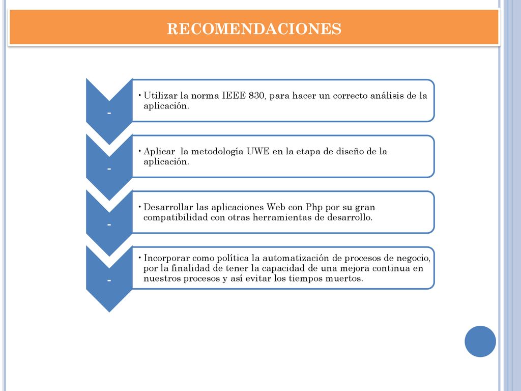 recomendaciones - Utilizar la norma IEEE 830, para hacer un correcto análisis de la aplicación.