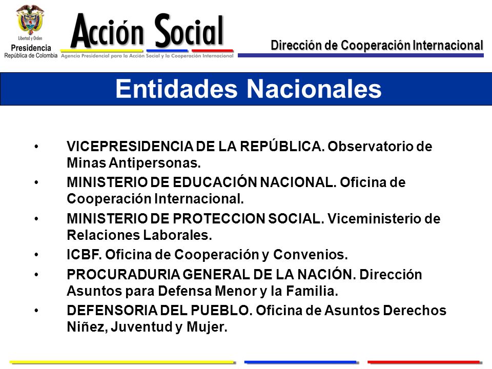 Entidades Nacionales Dirección de Cooperación Internacional
