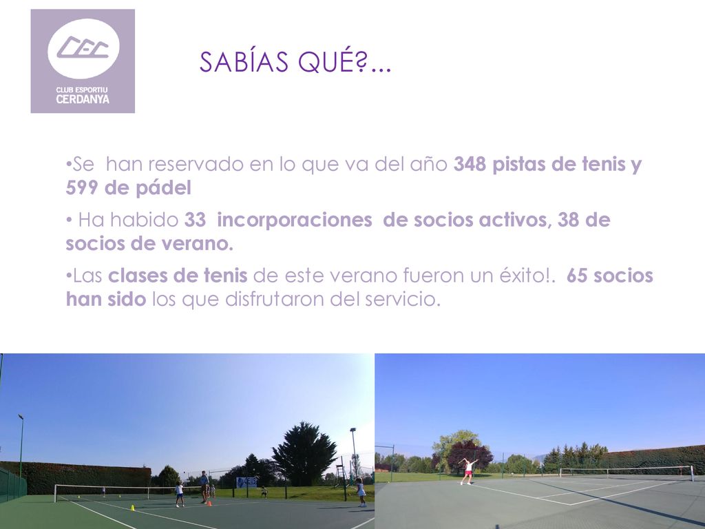 SABÍAS QUÉ ... Se han reservado en lo que va del año 348 pistas de tenis y 599 de pádel.