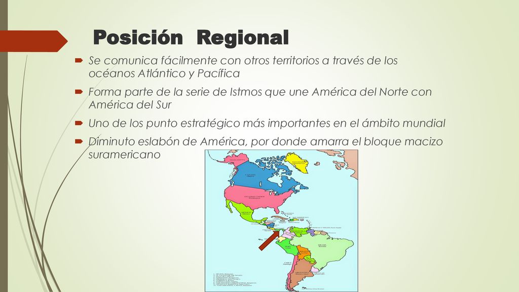 Posición Regional Se comunica fácilmente con otros territorios a través de los océanos Atlántico y Pacífica.