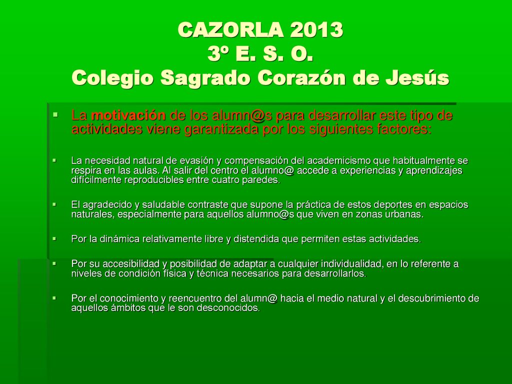 CAZORLA º E. S. O. Colegio Sagrado Corazón de Jesús