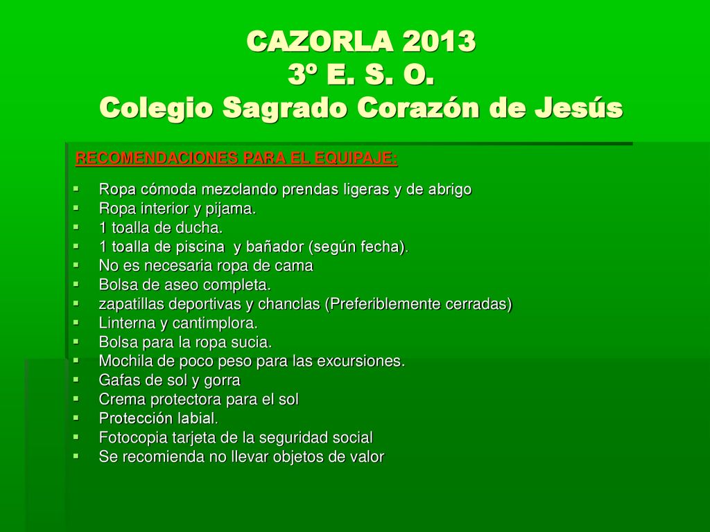 CAZORLA º E. S. O. Colegio Sagrado Corazón de Jesús