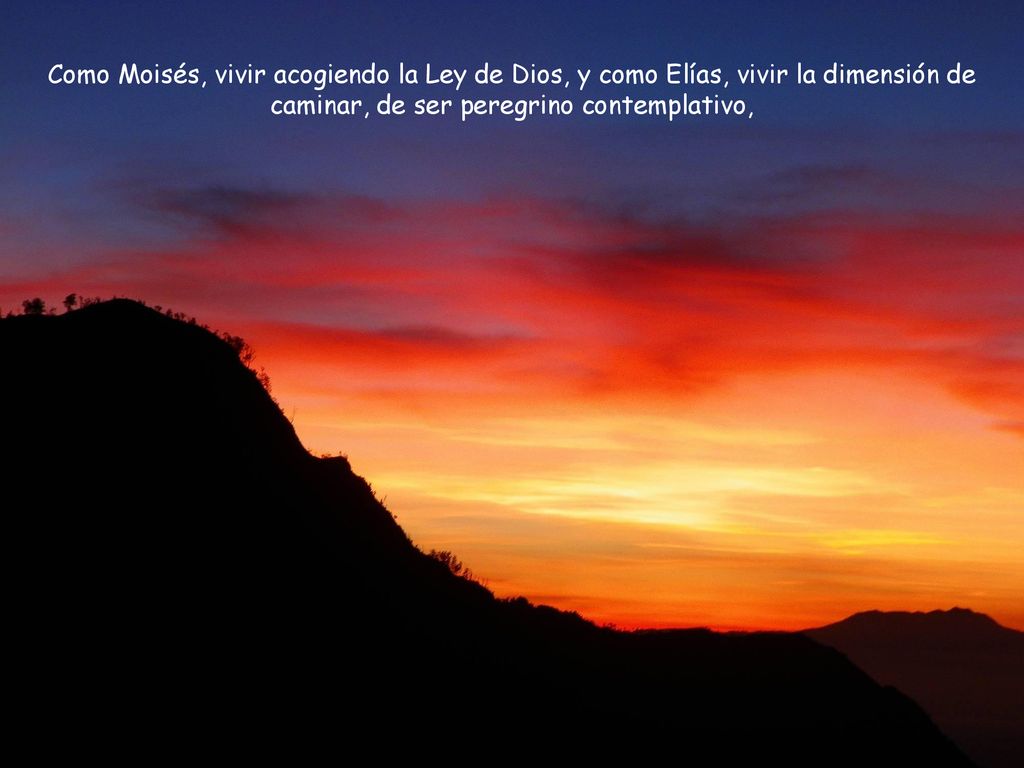 Como Moisés, vivir acogiendo la Ley de Dios, y como Elías, vivir la dimensión de caminar, de ser peregrino contemplativo,