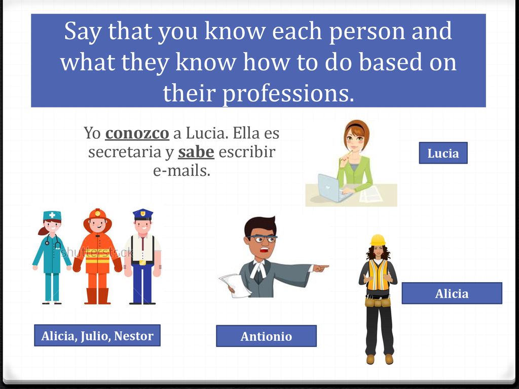 Yo conozco a Lucia. Ella es secretaria y sabe escribir  s.