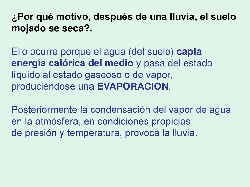 ¿Por qué motivo, después de una lluvia, el suelo mojado se seca .