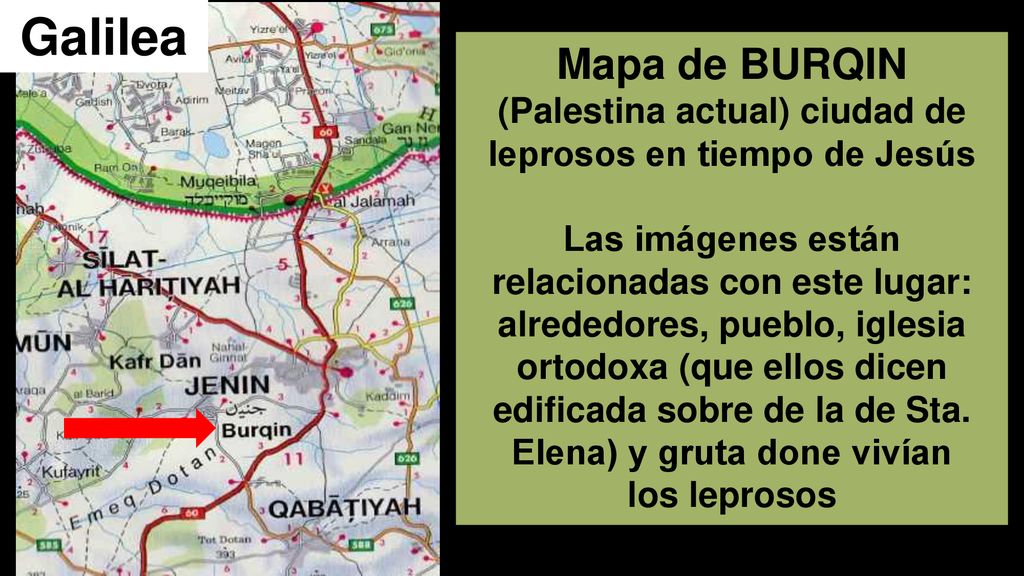 Galilea Mapa de BURQIN (Palestina actual) ciudad de leprosos en tiempo de Jesús.