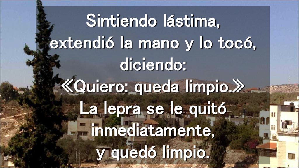 Sintiendo lástima, extendió la mano y lo tocó, diciendo: «Quiero: queda limpio.» La lepra se le quitó inmediatamente, y quedó limpio.