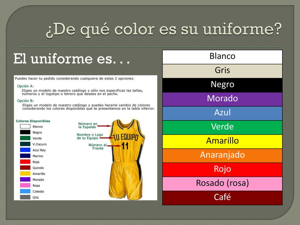 ¿De qué color es su uniforme