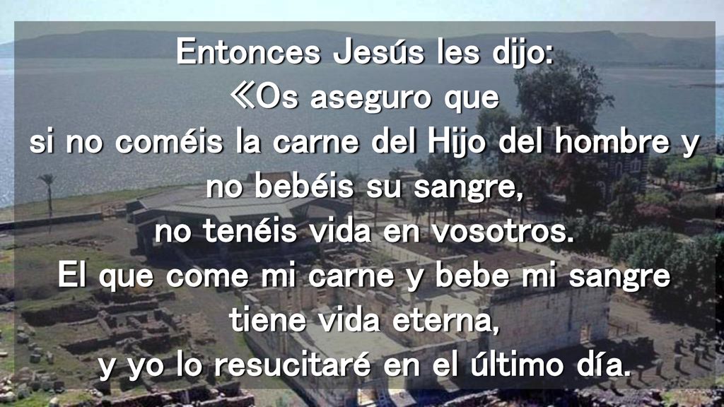 Entonces Jesús les dijo: «Os aseguro que si no coméis la carne del Hijo del hombre y no bebéis su sangre, no tenéis vida en vosotros.