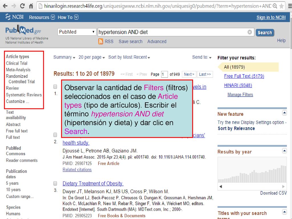 Observar la cantidad de Filters (filtros) seleccionados en el caso de Article types (tipo de artículos).