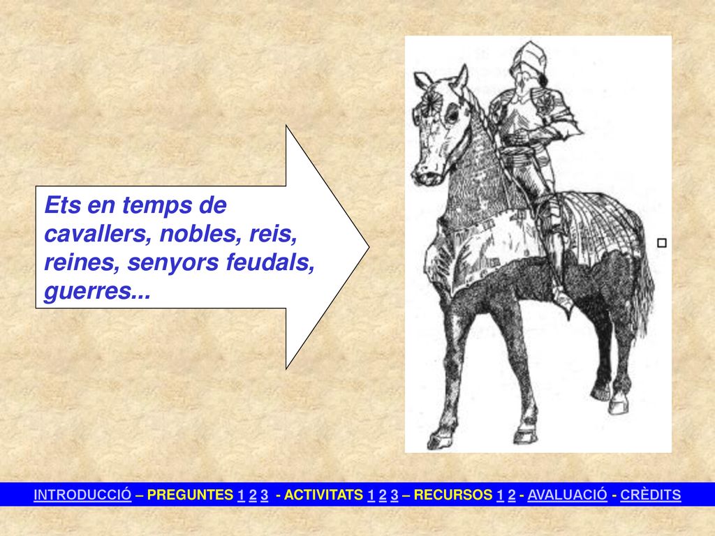 Ets en temps de cavallers, nobles, reis, reines, senyors feudals, guerres...