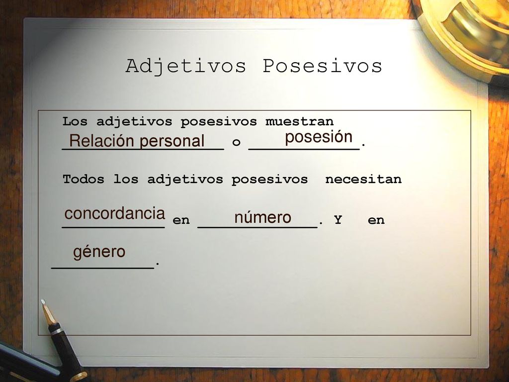 Adjetivos Posesivos posesión Relación personal concordancia número